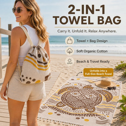 ⏰LAST DAY $20 OFF - 🏖️Sand Cloud 2-in-1 Turkish Cotton Towel Bag with Inner Zip Pocket & Sand-Repelling Fabric