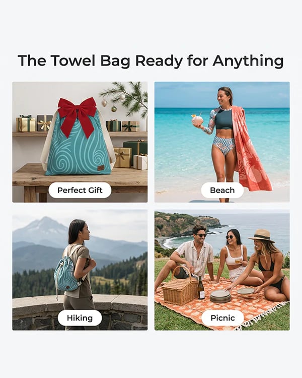 ⏰LAST DAY $20 OFF - 🏖️Sand Cloud 2-in-1 Turkish Cotton Towel Bag with Inner Zip Pocket & Sand-Repelling Fabric