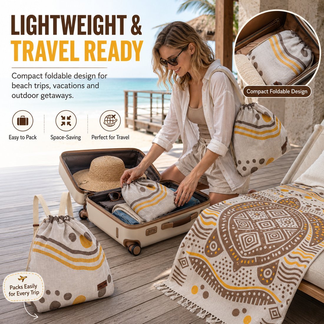⏰LAST DAY $20 OFF - 🏖️Sand Cloud 2-in-1 Turkish Cotton Towel Bag with Inner Zip Pocket & Sand-Repelling Fabric
