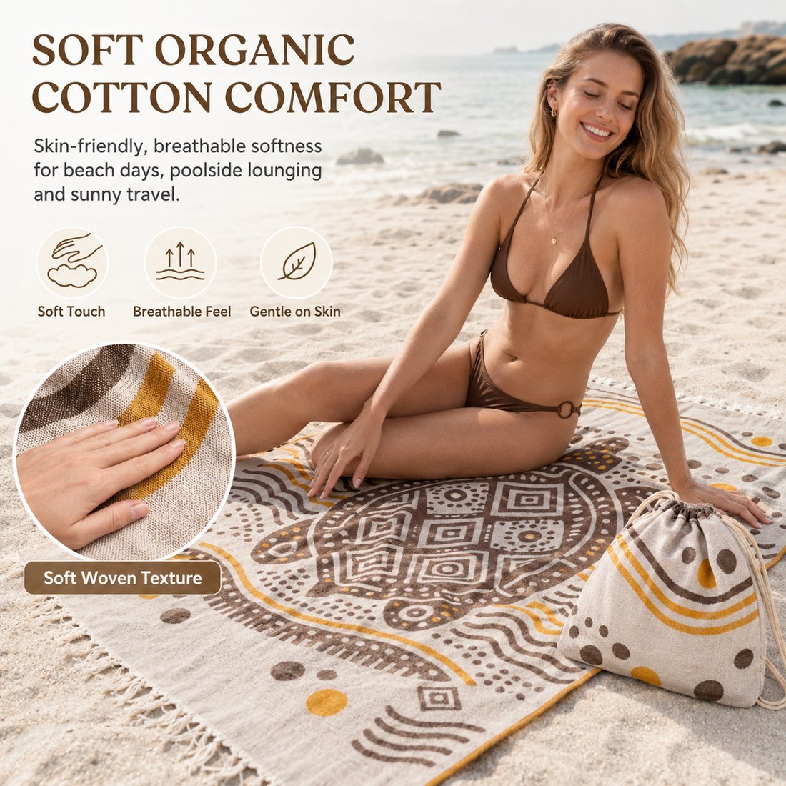 ⏰LAST DAY $20 OFF - 🏖️Sand Cloud 2-in-1 Turkish Cotton Towel Bag with Inner Zip Pocket & Sand-Repelling Fabric