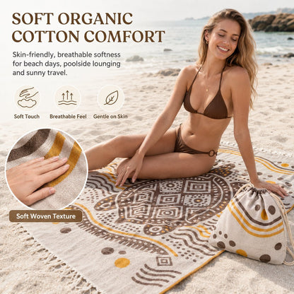 ⏰LAST DAY $20 OFF - 🏖️Sand Cloud 2-in-1 Turkish Cotton Towel Bag with Inner Zip Pocket & Sand-Repelling Fabric
