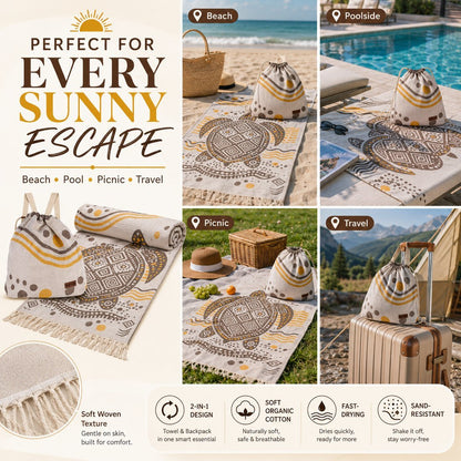 ⏰LAST DAY $20 OFF - 🏖️Sand Cloud 2-in-1 Turkish Cotton Towel Bag with Inner Zip Pocket & Sand-Repelling Fabric