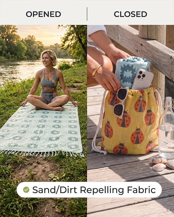 ⏰LAST DAY $20 OFF - 🏖️Sand Cloud 2-in-1 Turkish Cotton Towel Bag with Inner Zip Pocket & Sand-Repelling Fabric