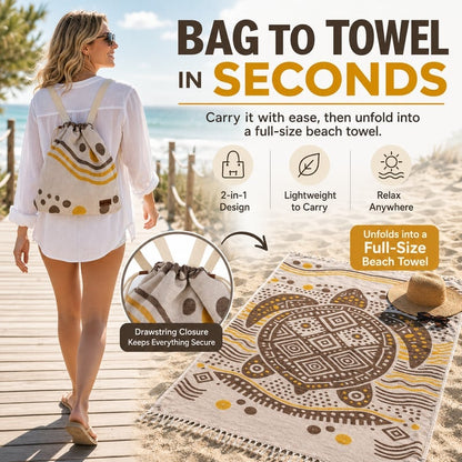 ⏰LAST DAY $20 OFF - 🏖️Sand Cloud 2-in-1 Turkish Cotton Towel Bag with Inner Zip Pocket & Sand-Repelling Fabric