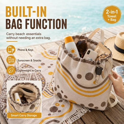 ⏰LAST DAY $20 OFF - 🏖️Sand Cloud 2-in-1 Turkish Cotton Towel Bag with Inner Zip Pocket & Sand-Repelling Fabric